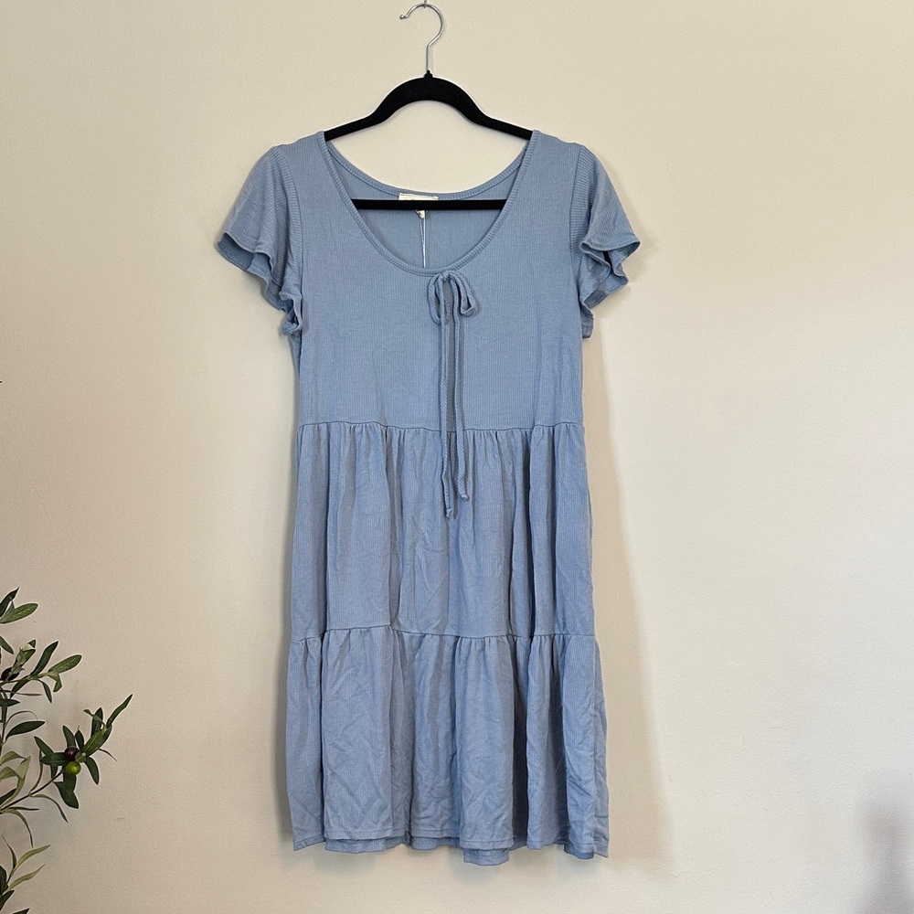 See You Monday Light Blue Ruffle Dress